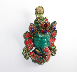 หน้ากากพระพิฆเนศเรซิ่นทำมือ งานศิลปะฮินดูตกแต่งบ้าน - Product Image 1