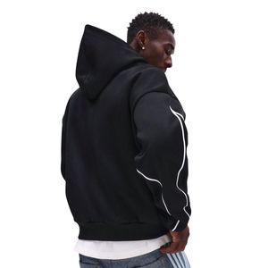 Sudadera con capucha de invierno para hombre OEM, de algodón grueso de 280 gramos, antiarrugas, lisa, con cremallera, estilo urbano, personalizada, oversize, con contraste. - Product Image 2