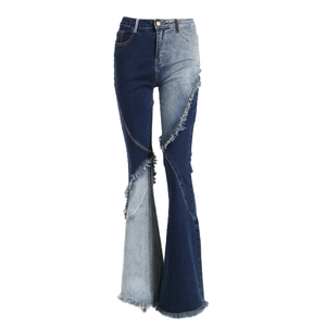 Pantalones Acampanados de Cintura Alta con Diseño Geométrico Segmentado, Estilo Streetwear, Transpirables, Ecológicos, Asimétricos, con Efecto de Lavado y Empalmes - Product Image 5