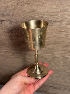 Handcrafted Brass Engraved <b>Goblet</b> Floral Etched Wine <b>Glass</b> Vintage Long Stem Metal Chalice Luxury Table Decor - Product Image 1