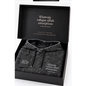 เสื้อฮู้ดผู้ชายผ้าฝ้ายซักล้างทรงโอเวอร์ไซส์ลำลอง ยี่ห้อ Khawaja Rafique Ullah Enterprises ดีไซน์กระเป๋าโลโก้ด้านหน้า - Product Image 4