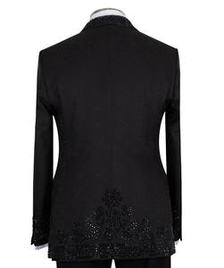 Traje de esmoquin negro bordado con pedrería para hombre – Chaqueta de lujo de diseñador para bodas, bailes de graduación y fiestas formales - Product Image 2