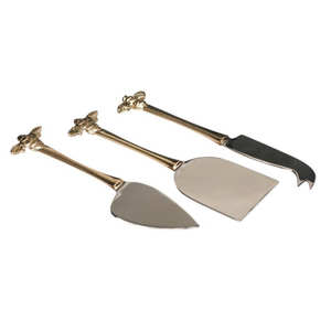 Juego de cuchillos para queso y postres de latón de primera calidad con hojas de acero para servir con estilo en tablas de charcutería, juego de cubiertos modernos para queso. - Product Image 4