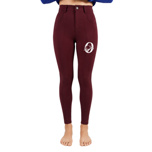 Pantalones de equitación para mujer color burdeos, de cintura alta, elásticos, con agarre completo en el asiento, para entrenamiento, competición y deporte. - Product Image 1