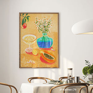 Arte de pared navideño, póster con ilustración de naturaleza muerta de jarrón de frutas coloridas, decoración artística de pared para cocina - Product Image 2