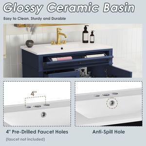 Modern 36-Inch Bathroom Vanity with Top Sink <b>2</b> <b>Drawers</b> and Tip <b>Drawer</b> Single Sink Bathroom <b>Storage</b> Cabinet - Product Image 6