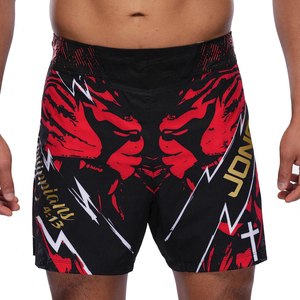 Shorts de bain pour hommes noirs et rouges à imprimé sublimé, séchage rapide, taille élastique, style sportif, coupe mi-haute - Product Image 1