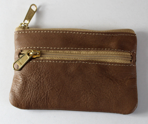 Vintage Style <b>Hand</b>-Stitched Leather Cosmetic Storage Pouch With Zipper Closure Natural Tanned Leather Coin Pouch <b>Filing</b> Product - Product Image 4