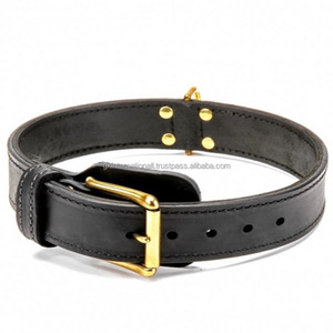 Collar de cuero para perros, accesorio negro de alta resistencia hecho a mano para mascotas de todos los tamaños, personalizado con hardware dorado, venta directa de fábrica, venta al por mayor - Product Image 4