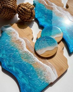 Plateau en bois époxy personnalisé avec base en bois massif – Plateau de service alimentaire fait main pour restaurants et décoration intérieure - Product Image 2