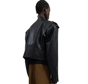 Chaqueta Casual Oversize de Cuero Genuino para Mujer, Estilo Urbano, con Cuello Alto, Cierre de Cremallera e Impermeable - Product Image 2