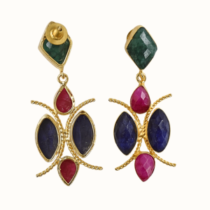 Pendientes de Zafiro Creado en Laboratorio Laxmi Jewellers, Chapados en Oro de 18K, Latón, Verde, Rosa, Azul, Estilo Vintage, Venta al por Mayor - Product Image 5