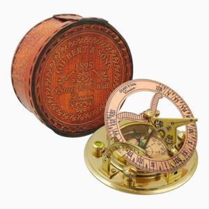Customizable Antique Brass Sundial <b>Clock</b> With Embossed Wood Box London 1895 <b>Gold</b> Plated Circular Design Vintage Nautical Compass - Product Image 3