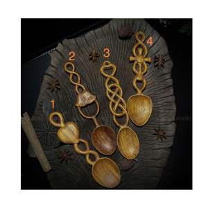 VINTAGE WOOD SPOON WITH ATTRACTIVE HEART SHAPE AND MULTIPLE EXOTIC SHAPES WOODEN SPOON HAND CARVED IN VIETNAM - Product Image 3