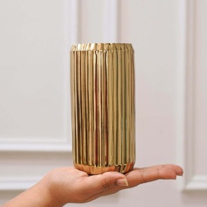 Home Bloom Modern Tabletop <b>Vase</b> Gold Finish Handmade Vertical <b>Ribbed</b> Design Decorative Container - Product Image 1