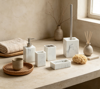 Ensemble d'accessoires de salle de bain en polyrésine texturé, six pièces, écologique, décoration pour la maison et l'hôtel, élégamment simple, intemporel, personnalisable