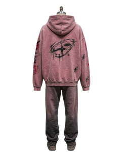 <b>Pink</b> Graffiti Print Windproof Nylon 2 1 Design Hooded <b>Tracksuit</b> Full Sleeve Drawstring Closure Streetwear Set Adult Unisex - Product Image 2