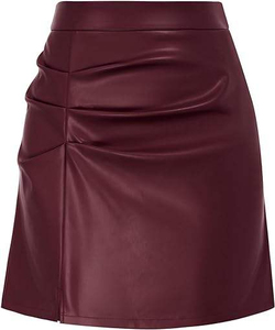 Women's <b>High</b> Waist PU Leather Mini Pencil Skirt Solid Color Ruched Shiny Sexy Style All Seasons Wear - Product Image 1