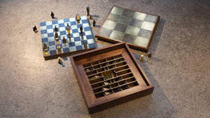 Modern home decor collector <b>chess</b> <b>set</b> elegant <b>chess</b> <b>board</b> metallic <b>chess</b> pieces statement decor piece luxury gaming <b>set</b> abstract - Product Image 6