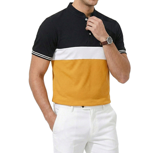 เสื้อโปโลผู้ชายแขนสั้นสีตัดต่อ คอจีน สไตล์ทันสมัย ผลิตตามสั่ง ราคาโรงงาน ขายส่งจำนวนมาก - Product Image 5