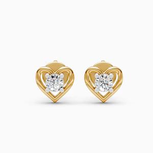 Pendientes solitarios con diamante cultivado en laboratorio de 0.17 quilates en forma de corazón, en oro amarillo, blanco y rosa de 9 quilates. - Product Image 1