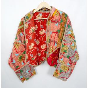 Wholesale 100% Cotton Quilted Kantha <b>Jacket</b> Multi-Colour Ethnic Denim Style Block Print <b>Mandarin</b> <b>Collar</b> Vintage Winter - Product Image 5