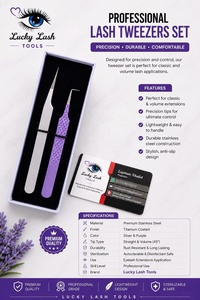 ชุดแหนบต่อขนตา Lucky Lash Tools ระดับมืออาชีพ ทำจากสแตนเลส สีเทาประกายวิ้งค์และสีม่วง ปลายไฟเบอร์ สำหรับต่อขนตา - Product Image 2