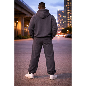 Luxury High Quality 450 Gsm Streetwear Zip up Oversized Wide Leg Double Layer Men Logo Custom Hoodie and <b>Sweatpants</b> <b>Set</b> - Product Image 4