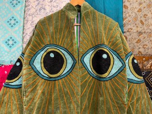 Olive Green Velvet Evil Eye Quilted Jacket Boho Suzani Embroidery Breathable Cotton Outerwear with Reversible Design - Product Image 5