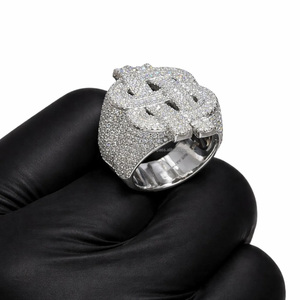 Anillo Único con Diseño de Símbolo de Dólar en Plata de Ley 925 con Incrustaciones de Diamantes, Estilo Vintage para Compromiso o Boda, Estilo Hip Hop Unisex - Product Image 3