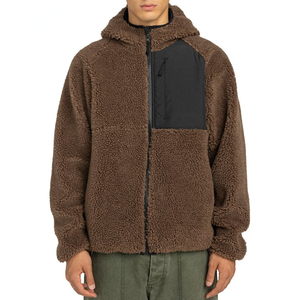 Wholesale Custom Full <b>Zip</b> Sherpa Fleece Jacket Winter Warm Trendy Oversized Fluffy Outerwear Contrast Chest <b>Pocket</b> Sherpa <b>Hoodie</b> - Product Image 1