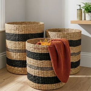 Panier de rangement en jonc de mer naturel, écologique, tressé à la main, style vintage, pour la décoration intérieure Kingcraftviet - Product Image 1