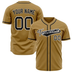 High Quality Lightweight Baseball Jersey Teamname 00 Gold Polyester Button <b>Down</b> Short Sleeve Adult Sports Apparel - Product Image 1