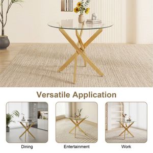 Tavolo da Pranzo Moderno in Vetro da 35,5 Pollici con Gambe Dorate, Tavolo Rotondo per Cucina e Sala da Pranzo - Product Image 6