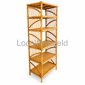 Estantería de Ratán Natural de 4 Niveles, Mueble de Almacenamiento Independiente, Vitrina Tejida para Sala de Estar, Dormitorio u Oficina - Product Image 1