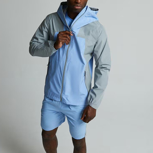 Conjunto Deportivo Personalizado al por Mayor de Alta Calidad, Chaqueta Cortavientos Unisex Informal de Lona con Cremallera y Pantalones Cortos de 2 Piezas - Product Image 1