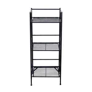 Black 3-Tier Wide Folding Metal Shelf Unit - Product Image 3