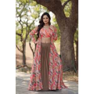 Faux Georgette Con Crush Plisado Flor Impreso Lehenga choli - Product Image 6