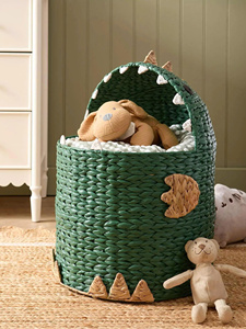 Cesta de Almacenamiento de Jacinto de Agua con Diseño de Dinosaurio, Hecha a Mano, de Cuerda de Papel Tejida, Organizador de Juguetes, Cesta para Guardería, Contenedor de Almacenamiento para Habitación Infantil, Decoración - Product Image 4