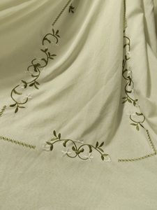 Custom Order-Cotton Linen Blend Modern Handmade Size 71"x126" Cream-white <b>Tablecloth</b> Floral Embroidery Olive Green White Home - Product Image 2