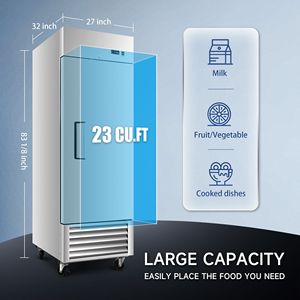 Refrigerador Comercial de 27 Pulgadas para Cocina, 23 Pies Cúbicos, 1 Puerta Sólida, Acero Inoxidable, Aprobado por ETL, Refrigerador Vertical - Product Image 2