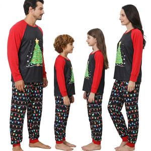 2026 Wholesale <b>Christmas</b> <b>Pajama</b> Set Long Sleeve Sleepwear Red Black Printed Holiday Nightwear <b>Unisex</b> Loungewear 100% Cotton - Product Image 2