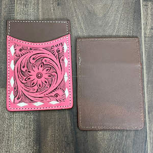 New Trendy Pink Floral Design Genuine Hand Tooled Cow Leather <b>Card</b> <b>Holder</b> Minimalist <b>Wallet</b> Front Pocket RFID Block <b>Card</b> <b>Holder</b> - Product Image 6