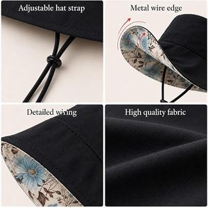 Sombrero de ala ancha con estampado floral para mujer, de lona de algodón, protección solar para la playa, estilo informal de primavera y verano, 54-56 cm - Product Image 3