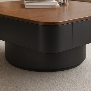 Modern European Design Durable <b>Square</b> Wooden <b>Coffee</b> <b>Table</b> <b>Black</b> Storage Base Rounded Corners Metal Frame for Living Room Office - Product Image 4