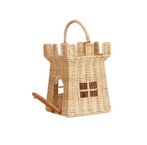 Panier de rangement pour jouets d'enfants en rotin tressé, style maison de poupée, avec poignée et porte cintrée, pour chambre d'enfant, salle de jeux et chambre des enfants - Product Image 1