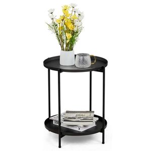 2-Tier Outdoor Metal <b>Round</b> Patio Side <b>Table</b> with Removable Tray Weather-Resistant Indoor End <b>Table</b> <b>Small</b> <b>Coffee</b> <b>Table</b> - Product Image 1