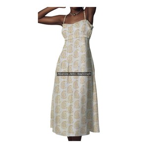 New Bohemian Cotton Printed Ladies Cotton Printed Cotton Spaghetti Strap <b>Dress</b> Women Trendy Tunic Bohemian Spaghetti Strap <b>Dress</b> - Product Image 1