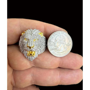 Lab Grown Diamond Lion Head Statement <b>Ring</b> for Men Two Tone White Yellow <b>Gold</b> Iced Out Luxury Hip Hop Animal <b>Cocktail</b> <b>Ring</b> - Product Image 1