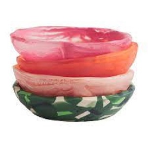 Tazón para Ensalada de Resina sin Recubrimiento, Patrón de Mármol Verde y Blanco con Base Azul, Plato Ovalado para Fiestas y Uso Doméstico, Apto para Lavavajillas, Tazón para Frutas - Product Image 6